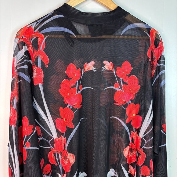 City Chic Bodysuit XXL Women's 24 Black Red Floral Sheer Mesh Mock Neck Stretch - Picture 5 of 8